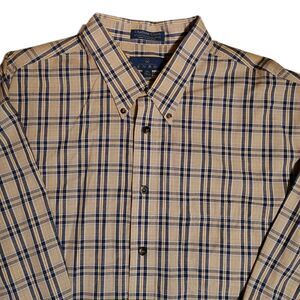 Enro Mens Shirt 2XLT Beige Plaid Long Sleeve Collared Button Down Casual Dress